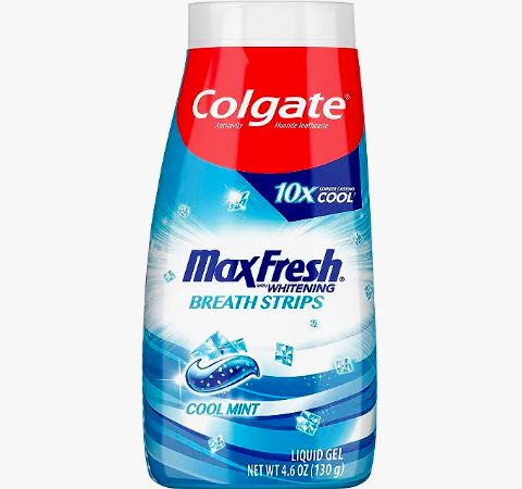 Colgate Max Fresh Whitening Toothpaste Gel, Liquid Gel Toothpaste for Less Mess Dispensing, Toothpaste with Breath Strips, Cool Mint, 4.6 Ounce, 12 Pack